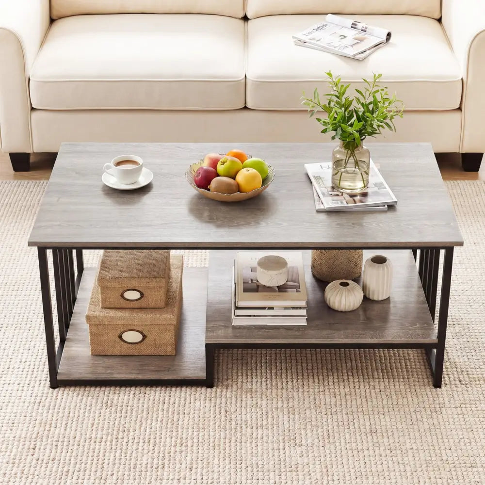 43.5’’ Coffee Table 2-Tier with Open Storage Shelf-Oak - Oak - Coffee Tables