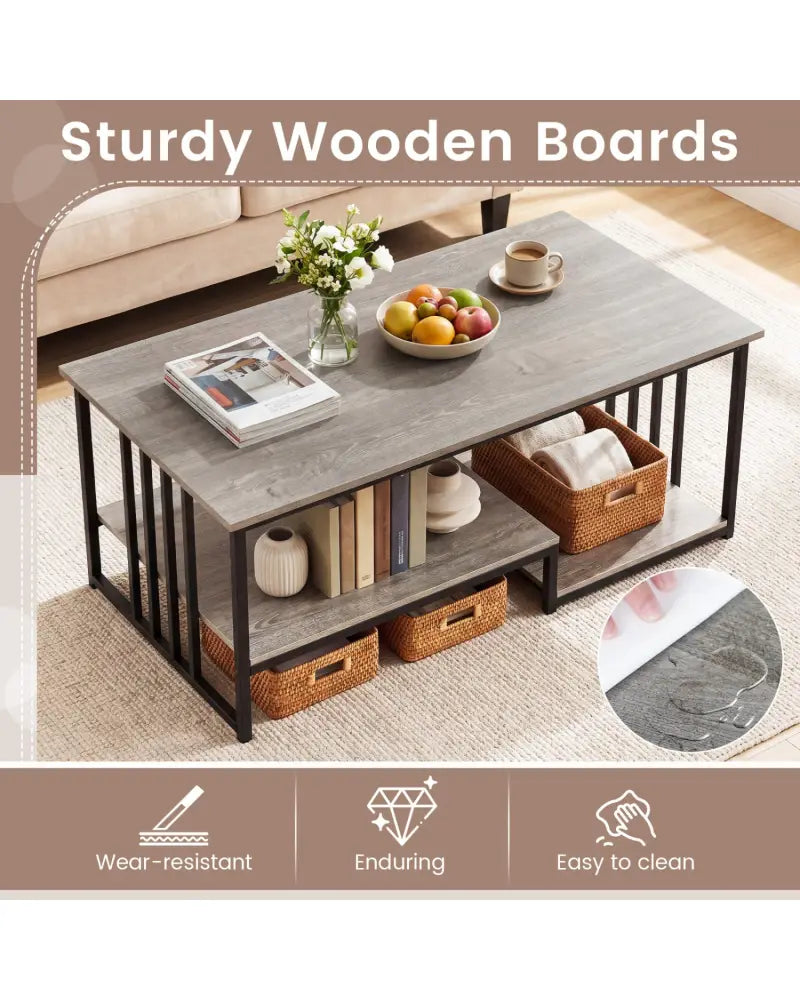 43.5’’ Coffee Table 2-Tier with Open Storage Shelf-Oak - Oak - Coffee Tables