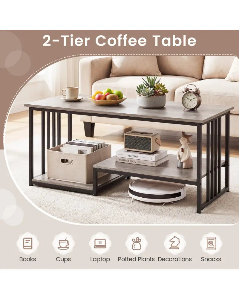 43.5’’ Coffee Table 2-Tier with Open Storage Shelf-Oak - Oak - Coffee Tables