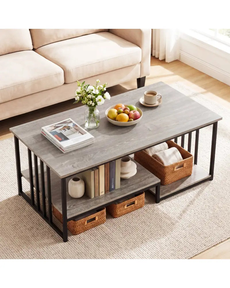 43.5’’ Coffee Table 2-Tier with Open Storage Shelf-Oak - Oak - Coffee Tables