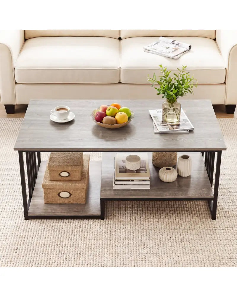 43.5’’ Coffee Table 2-Tier with Open Storage Shelf-Oak - Oak - Coffee Tables