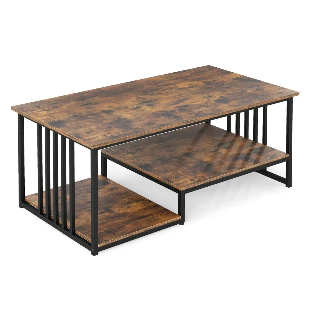 43.5’’ Coffee Table 2-Tier with Open Storage Shelf-RusticBrown - Rustic Brown - Coffee Tables