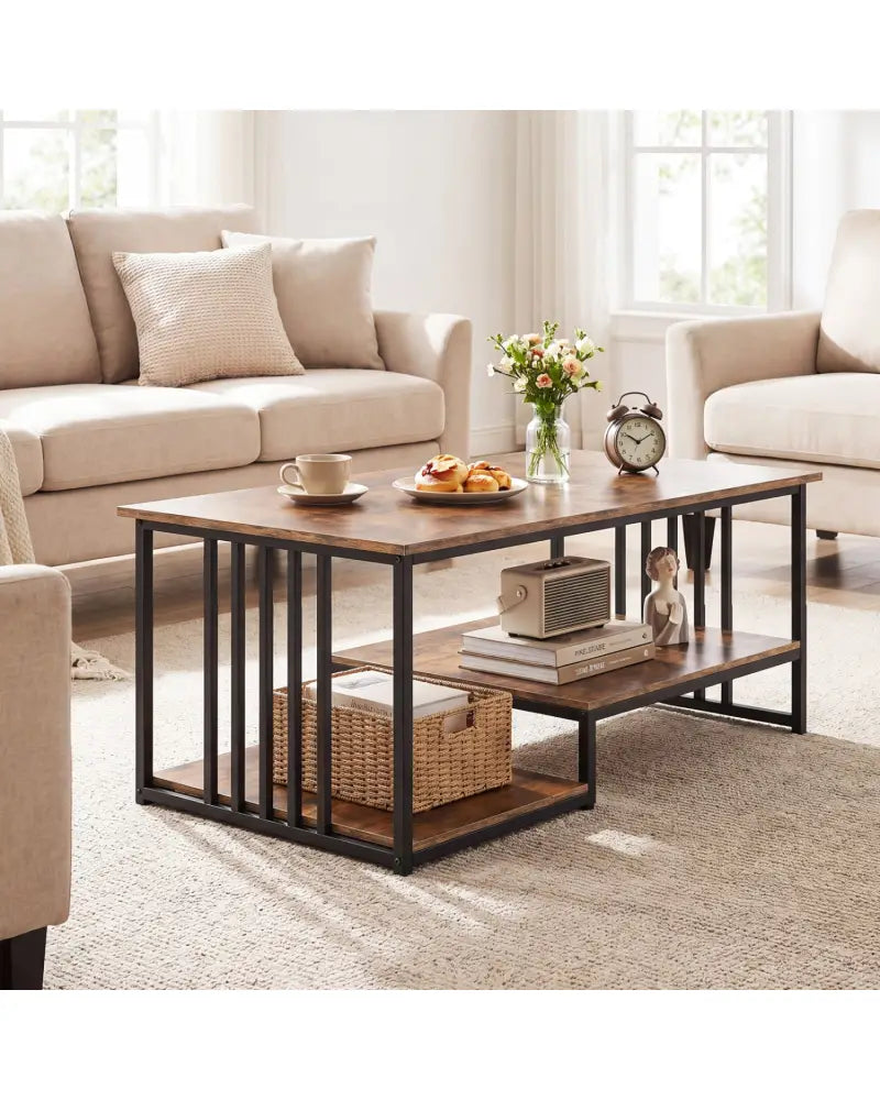 43.5’’ Coffee Table 2-Tier with Open Storage Shelf-RusticBrown - Rustic Brown - Coffee Tables