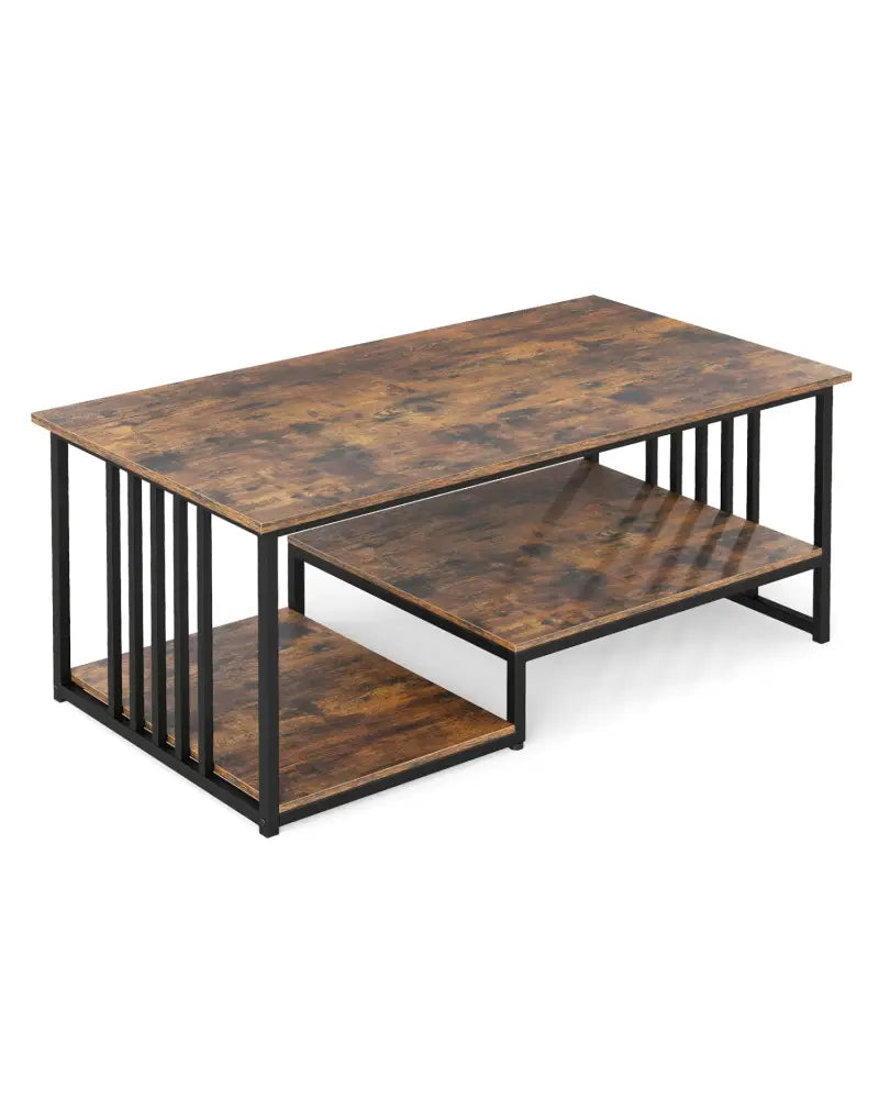 43.5’’ Coffee Table 2-Tier with Open Storage Shelf-RusticBrown - Rustic Brown - Coffee Tables