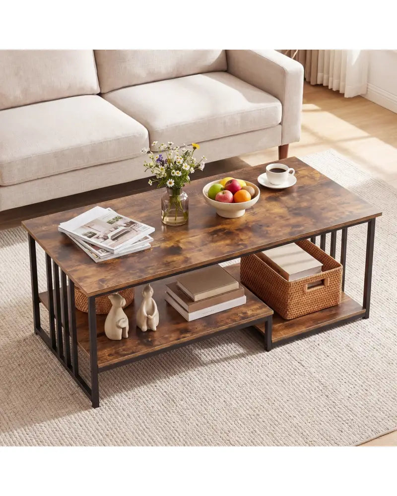 43.5’’ Coffee Table 2-Tier with Open Storage Shelf-RusticBrown - Rustic Brown - Coffee Tables