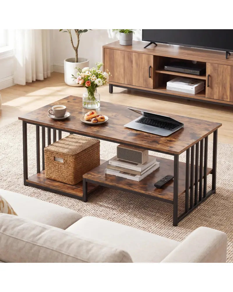 43.5’’ Coffee Table 2-Tier with Open Storage Shelf-RusticBrown - Rustic Brown - Coffee Tables