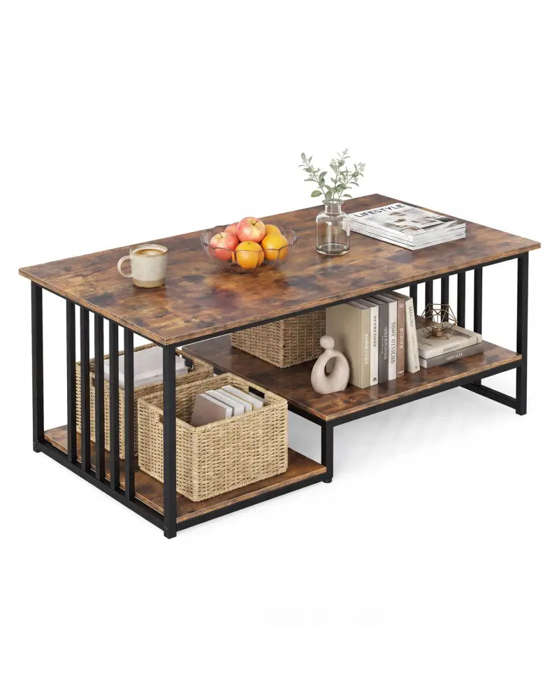 43.5’’ Coffee Table 2-Tier with Open Storage Shelf-RusticBrown - Rustic Brown - Coffee Tables