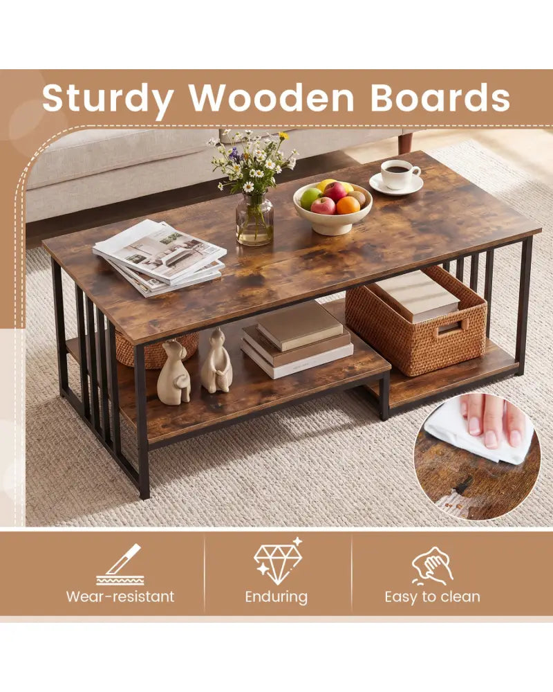 43.5’’ Coffee Table 2-Tier with Open Storage Shelf-RusticBrown - Rustic Brown - Coffee Tables