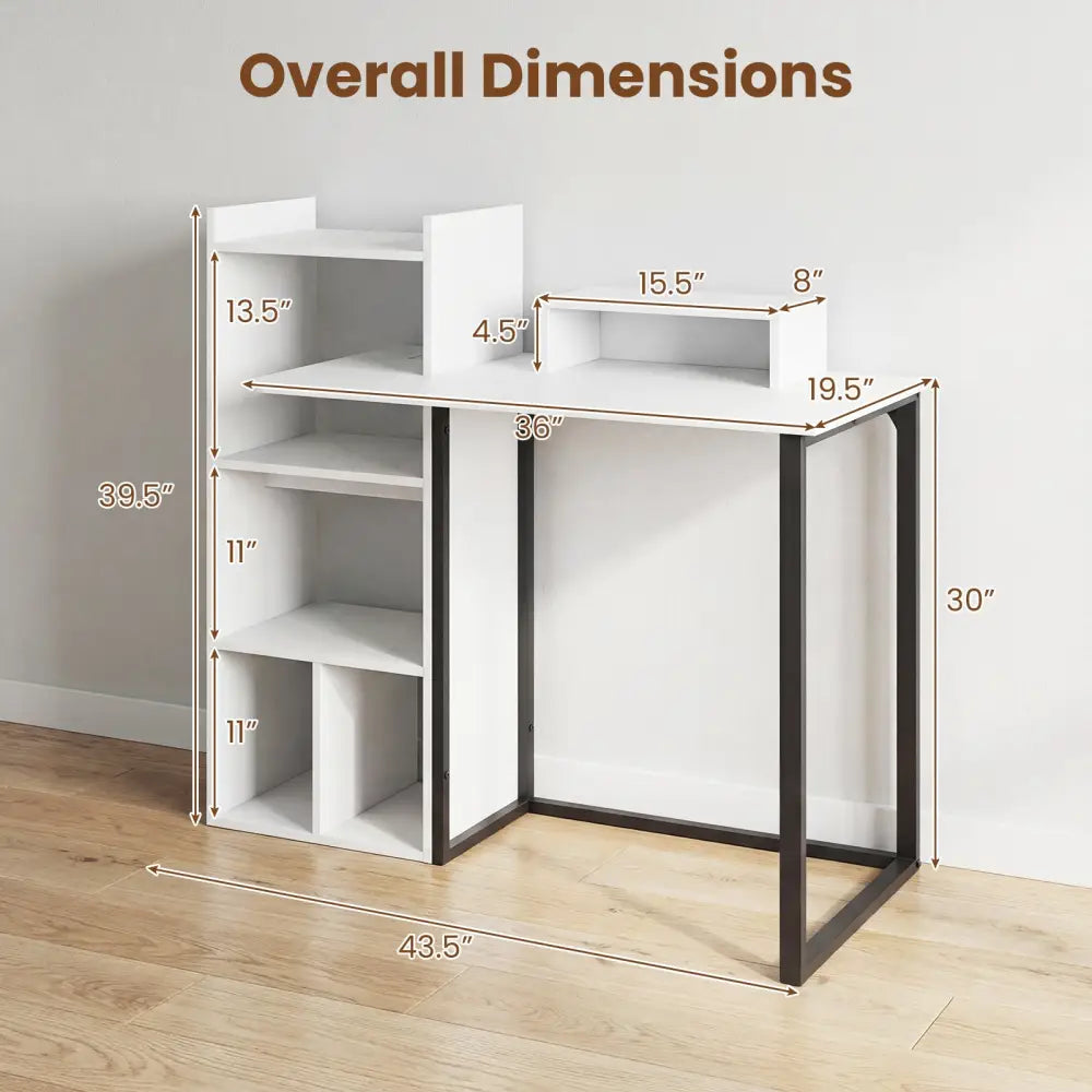 43.5’’ Computer Desk with Charging Station and Ergonomic Monitor Stand-White - White - Computer Desks
