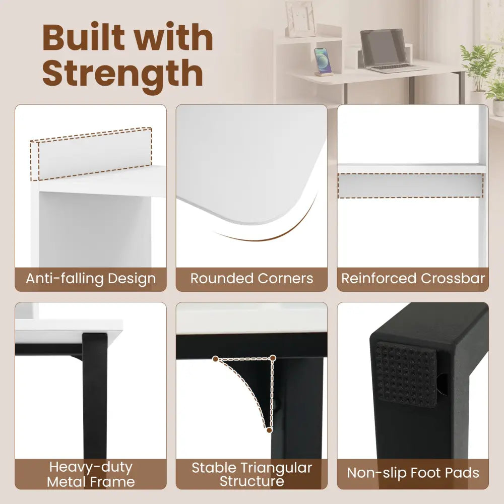 43.5’’ Computer Desk with Charging Station and Ergonomic Monitor Stand-White - White - Computer Desks
