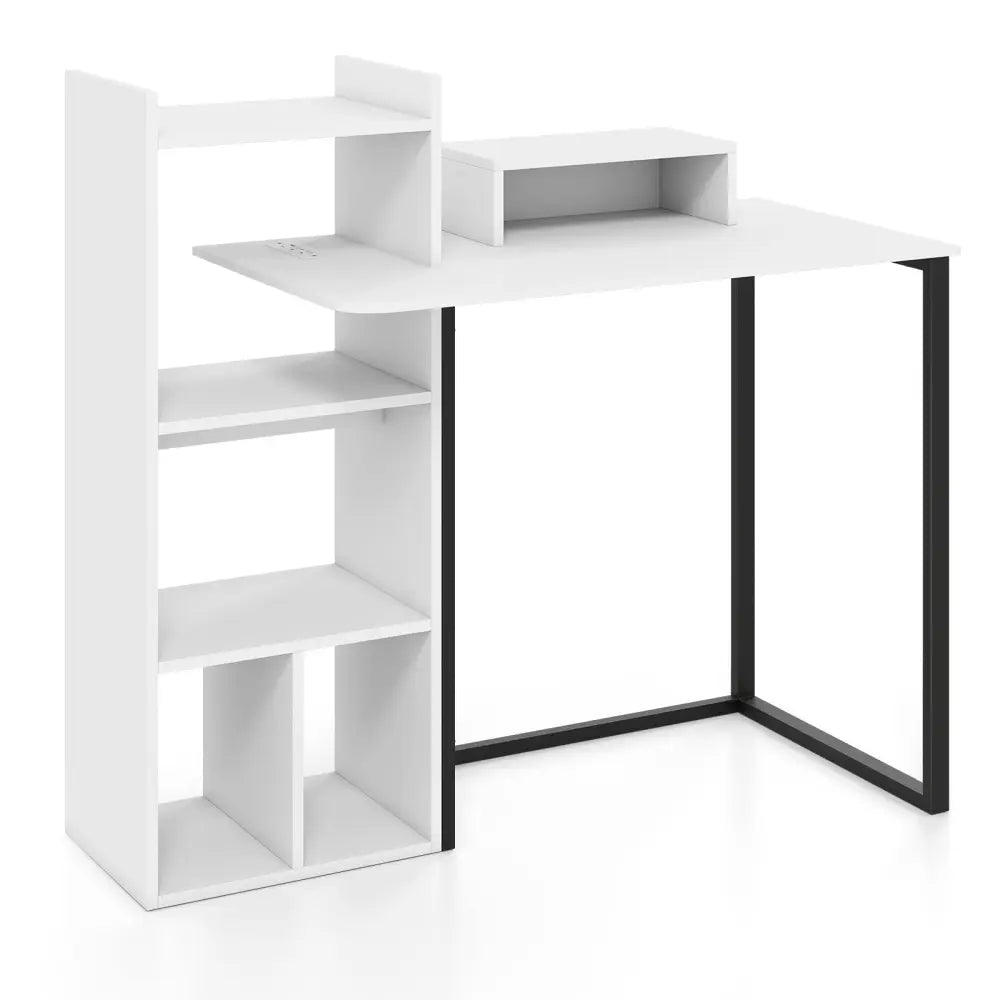 43.5’’ Computer Desk with Charging Station and Ergonomic Monitor Stand-White - White - Computer Desks