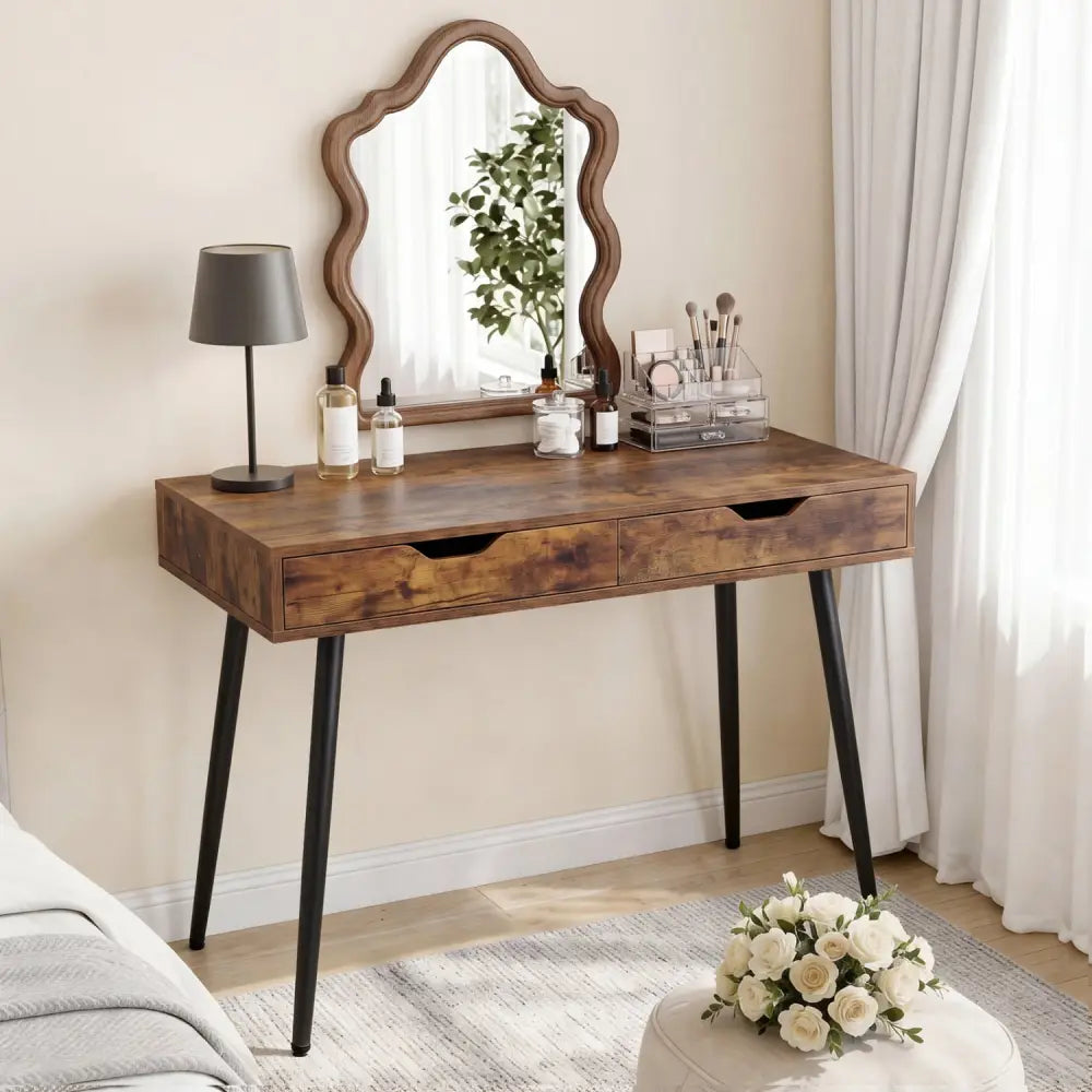 43.5 Inch Computer Desk with 2 Drawers for Small Spaces-Walnut - Walnut - Writing Desks