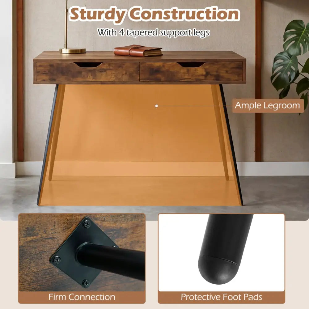 43.5 Inch Computer Desk with 2 Drawers for Small Spaces-Walnut - Walnut - Writing Desks