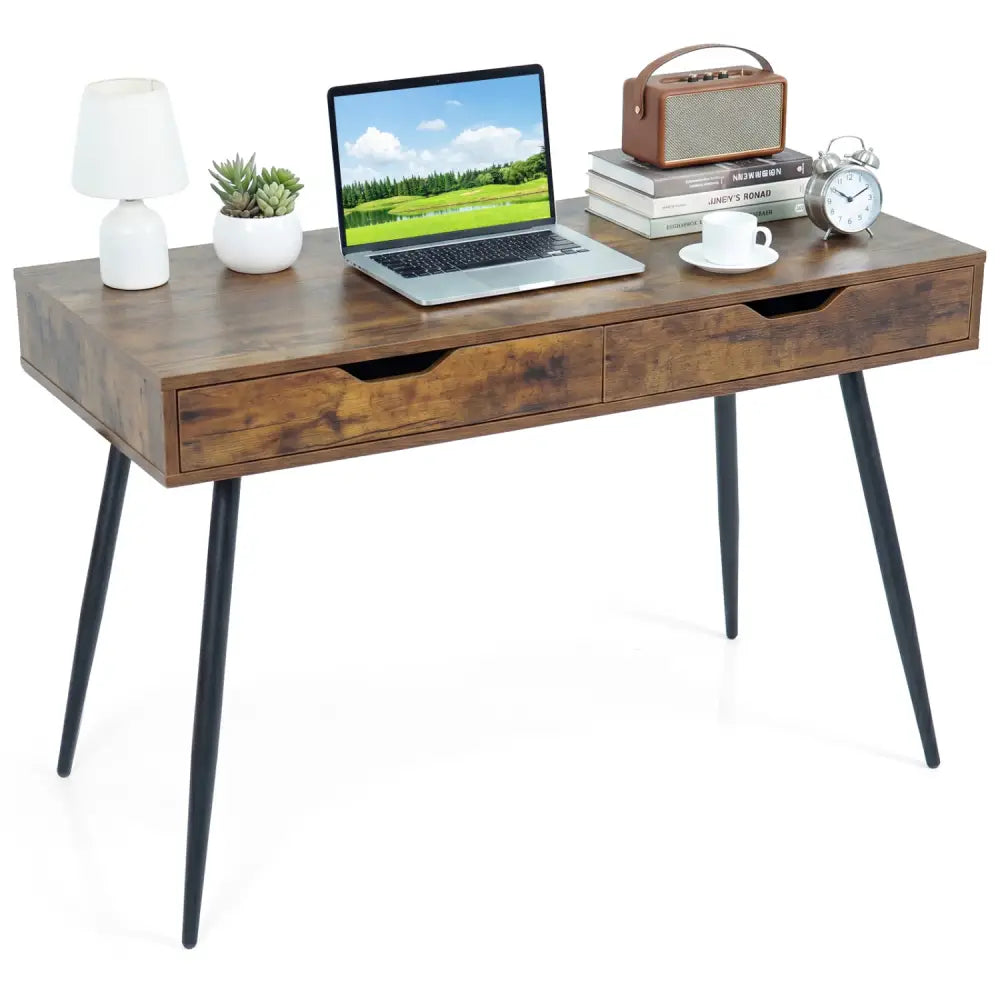 43.5 Inch Computer Desk with 2 Drawers for Small Spaces-Walnut - Walnut - Writing Desks