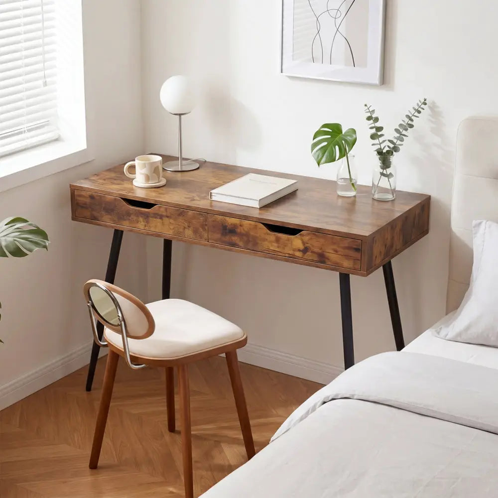 43.5 Inch Computer Desk with 2 Drawers for Small Spaces-Walnut - Walnut - Writing Desks