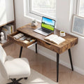 43.5 Inch Computer Desk with 2 Drawers for Small Spaces-Walnut - Walnut - Writing Desks