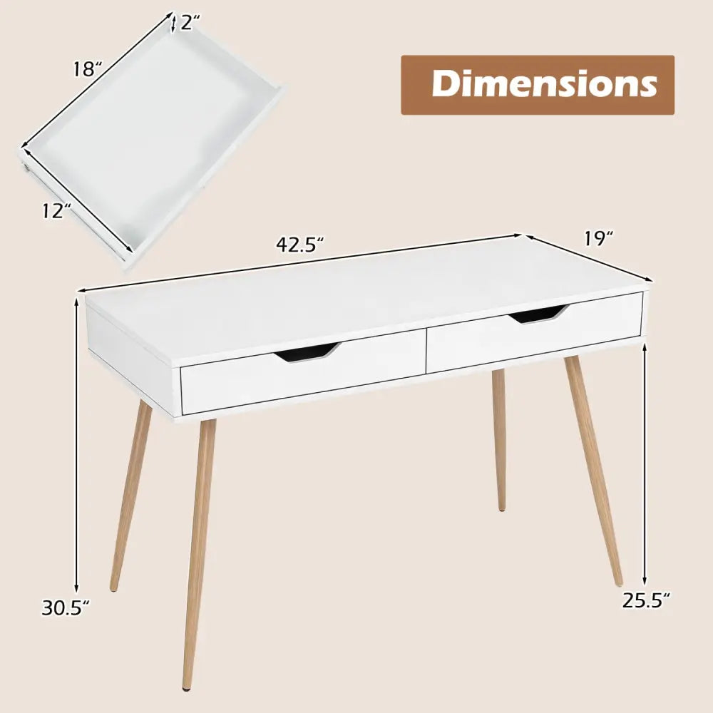 43.5 Inch Computer Desk with 2 Drawers for Small Spaces-White - White - Writing Desks