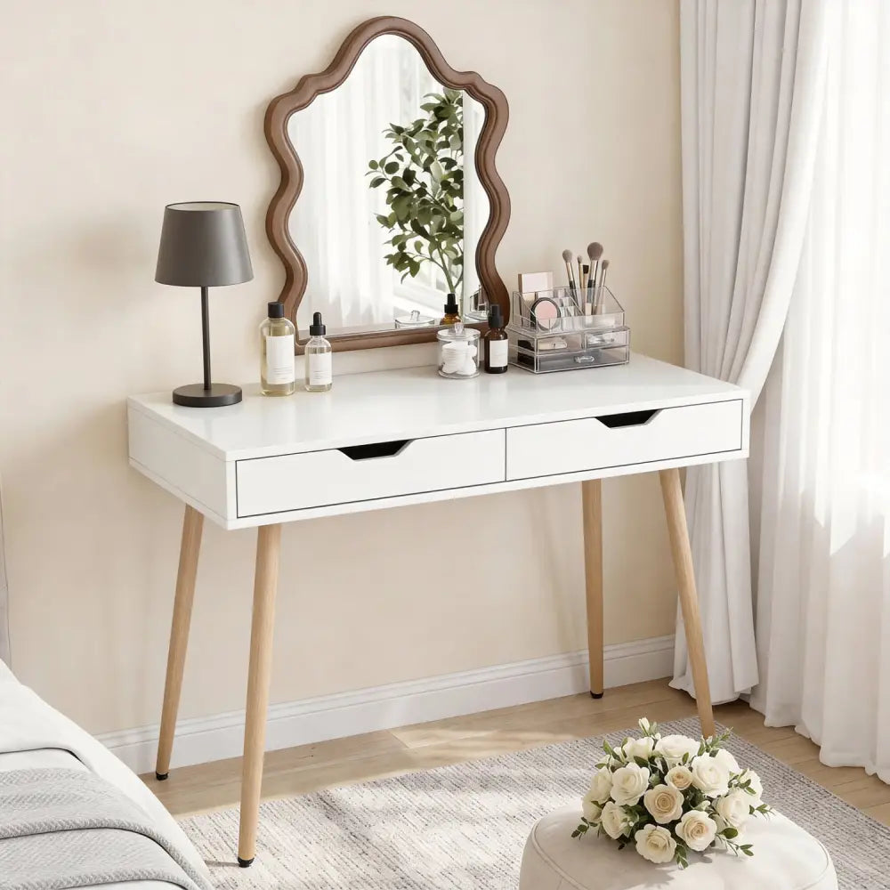 43.5 Inch Computer Desk with 2 Drawers for Small Spaces-White - White - Writing Desks