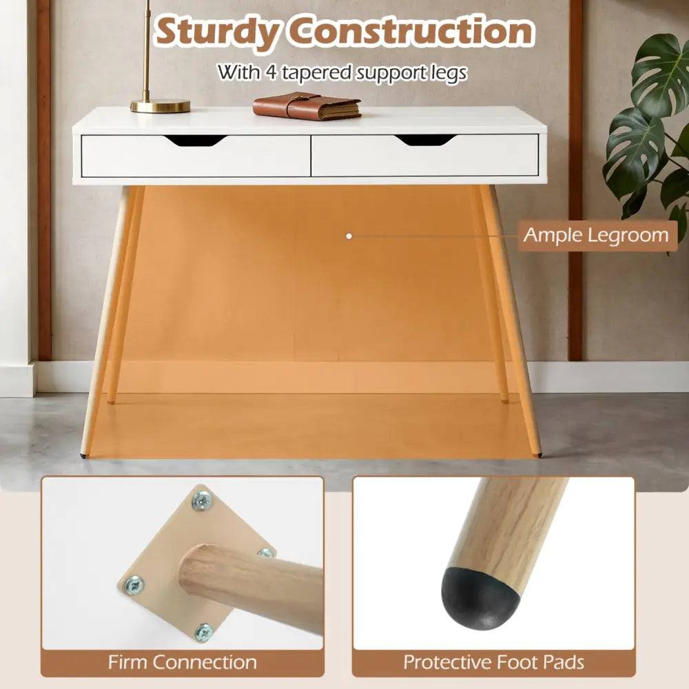 43.5 Inch Computer Desk with 2 Drawers for Small Spaces-White - White - Writing Desks