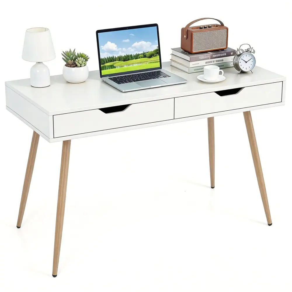 43.5 Inch Computer Desk with 2 Drawers for Small Spaces-White - White - Writing Desks