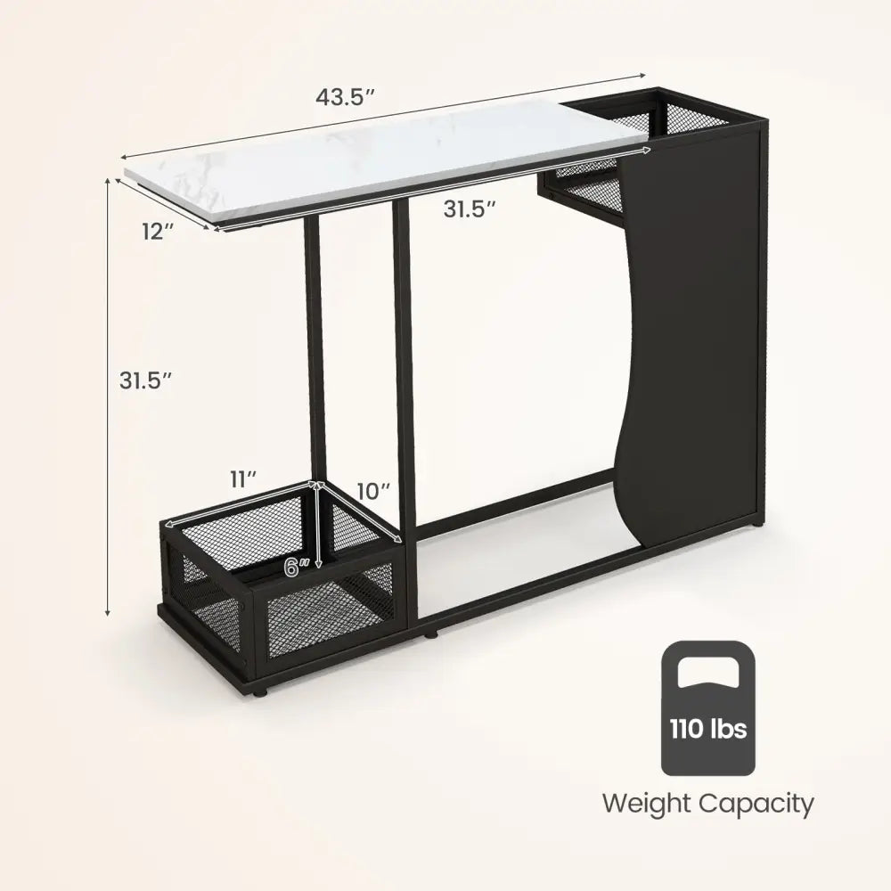 43.5 Inch Console Table with Plant Position and Faux Marble Top-Black - Black - Console Tables