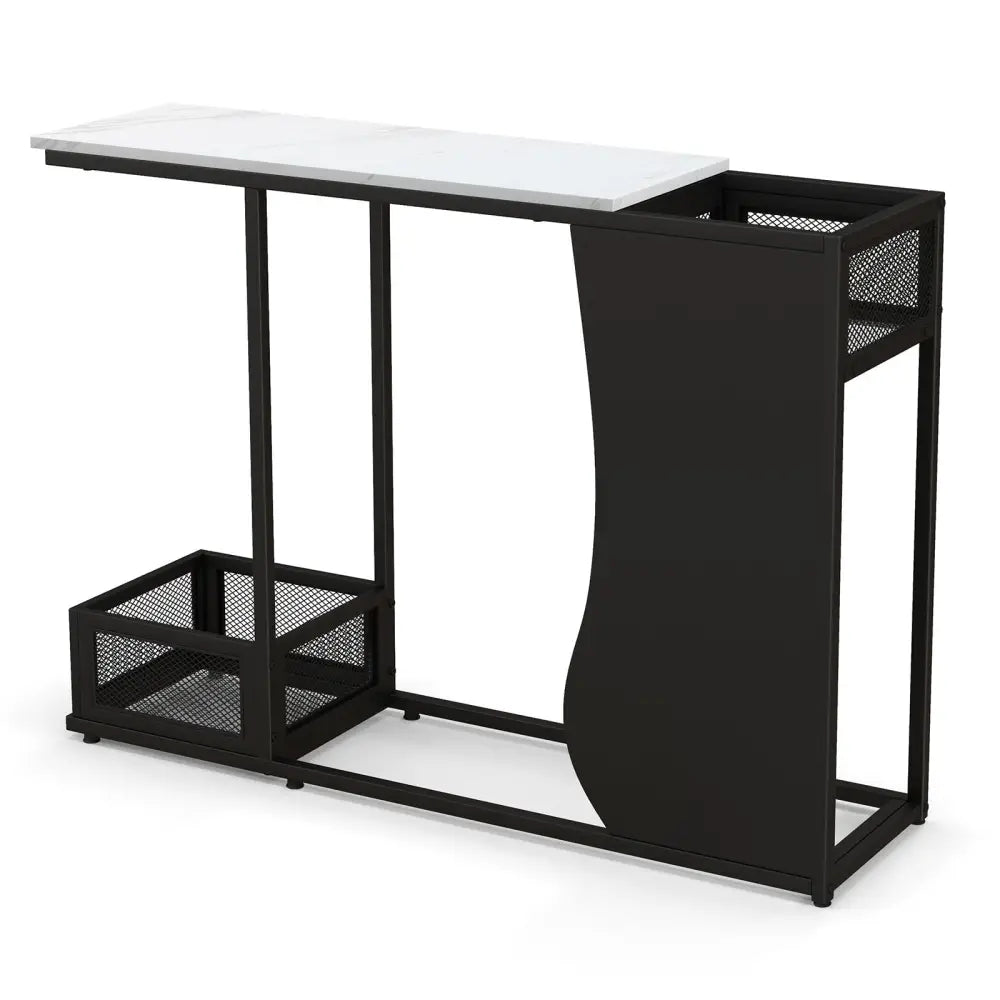 43.5 Inch Console Table with Plant Position and Faux Marble Top-Black - Black - Console Tables