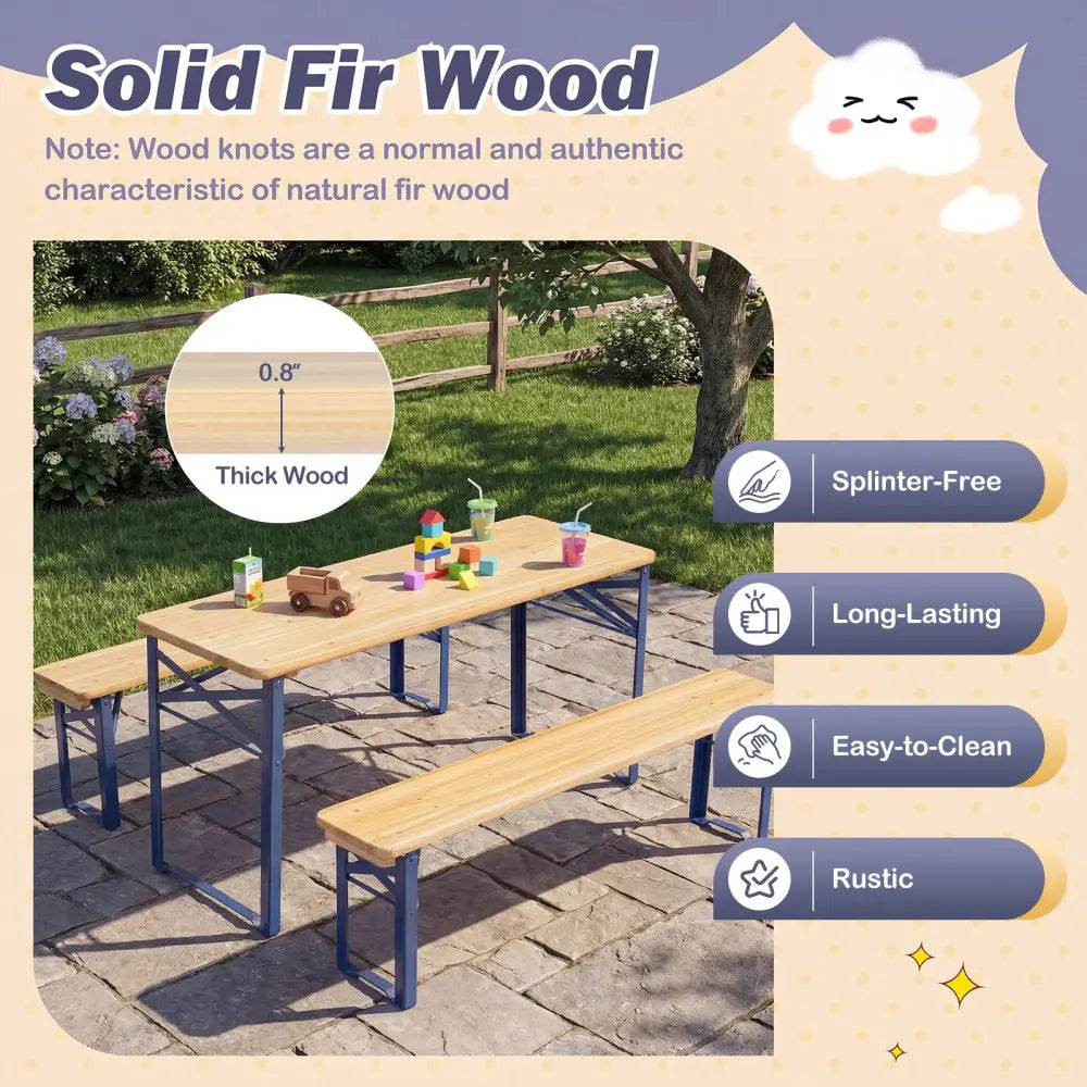 43.5 Inch Folding Kids Picnic Table & Bench Set No Assembly Wooden Toddler Table-Navy - Navy - Kids Table & Chair Sets