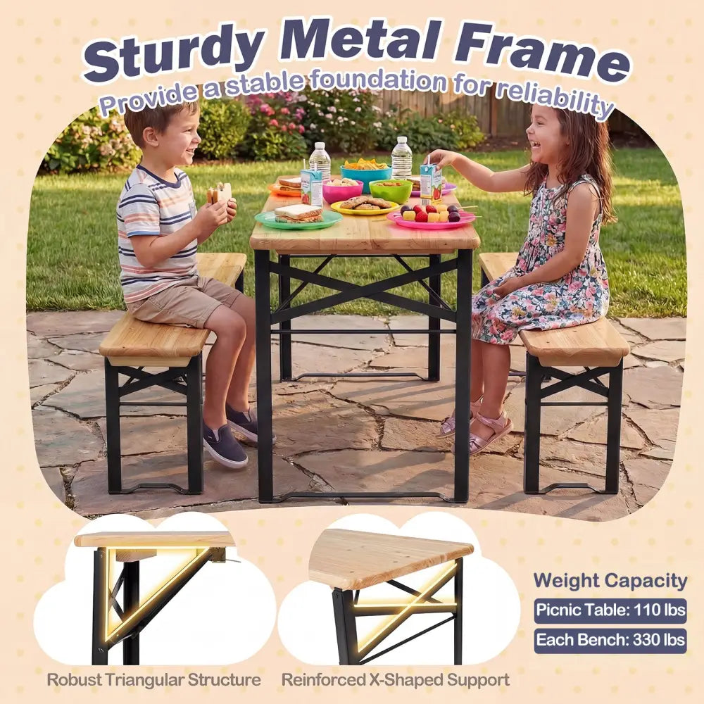 43.5 Inch Folding Kids Picnic Table & Bench Set No Assembly Wooden Toddler Table-Black - Black - Kids Table & Chair Sets