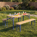 43.5 Inch Folding Kids Picnic Table & Bench Set No Assembly Wooden Toddler Table-Navy - Navy - Kids Table & Chair Sets