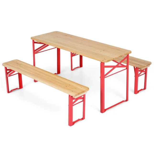 43.5 Inch Folding Kids Picnic Table & Bench Set No Assembly Wooden Toddler Table-Red - Red - Kids Table & Chair Sets