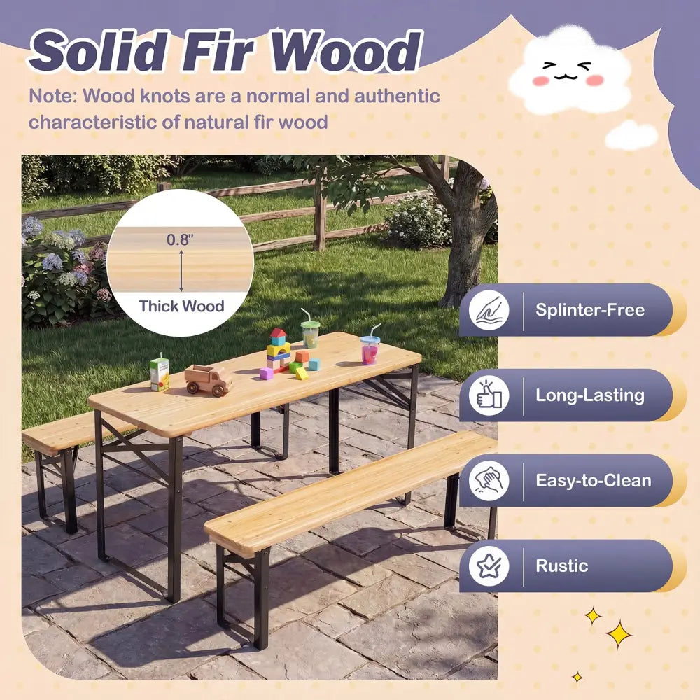 43.5 Inch Folding Kids Picnic Table & Bench Set No Assembly Wooden Toddler Table-Black - Black - Kids Table & Chair Sets