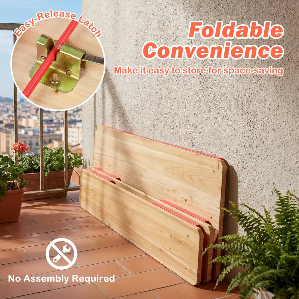 43.5 Inch Folding Kids Picnic Table & Bench Set No Assembly Wooden Toddler Table-Red - Red - Kids Table & Chair Sets