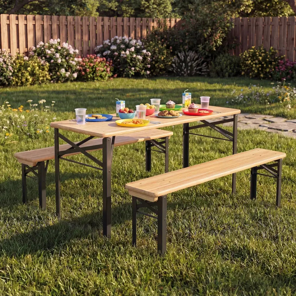 43.5 Inch Folding Kids Picnic Table & Bench Set No Assembly Wooden Toddler Table-Black - Black - Kids Table & Chair Sets