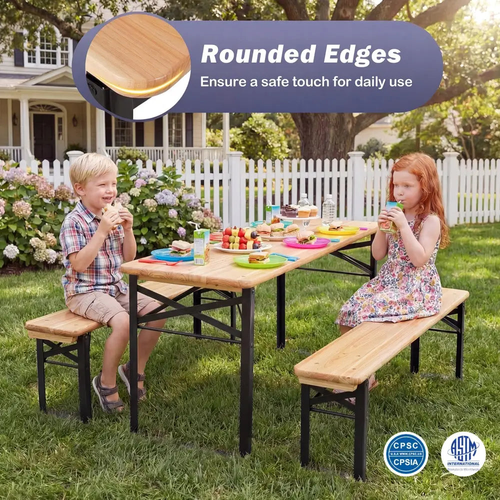 43.5 Inch Folding Kids Picnic Table & Bench Set No Assembly Wooden Toddler Table-Black - Black - Kids Table & Chair Sets