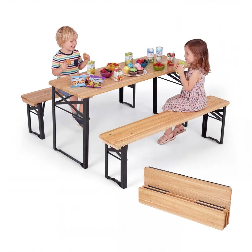 43.5 Inch Folding Kids Picnic Table & Bench Set No Assembly Wooden Toddler Table-Black - Black - Kids Table & Chair Sets