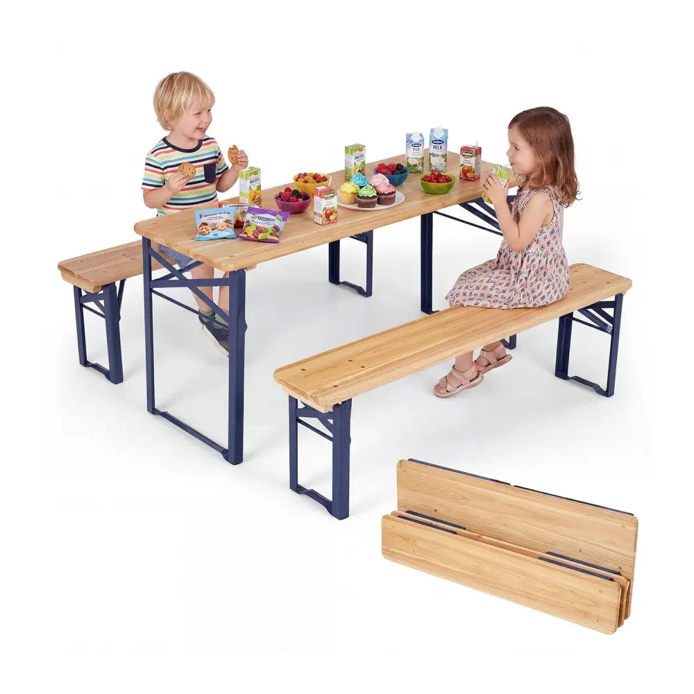43.5 Inch Folding Kids Picnic Table & Bench Set No Assembly Wooden Toddler Table-Navy - Navy - Kids Table & Chair Sets