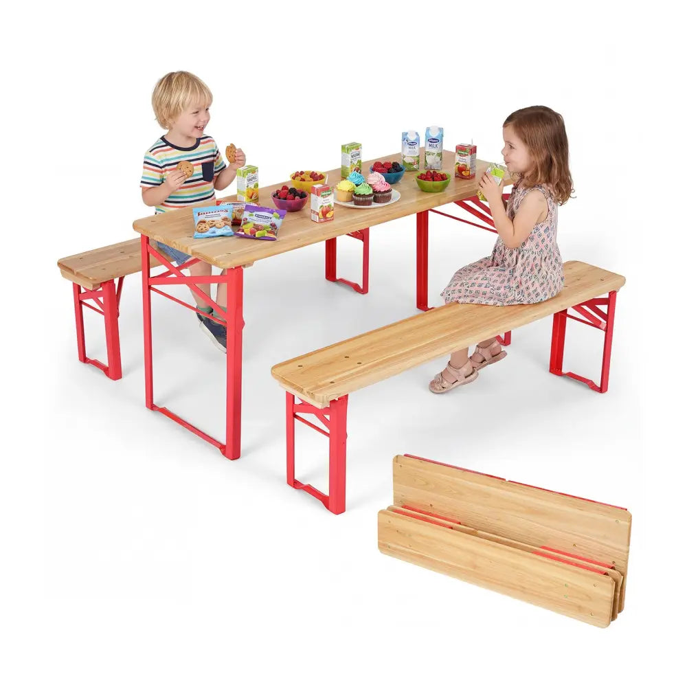 43.5 Inch Folding Kids Picnic Table & Bench Set No Assembly Wooden Toddler Table-Red - Red - Kids Table & Chair Sets