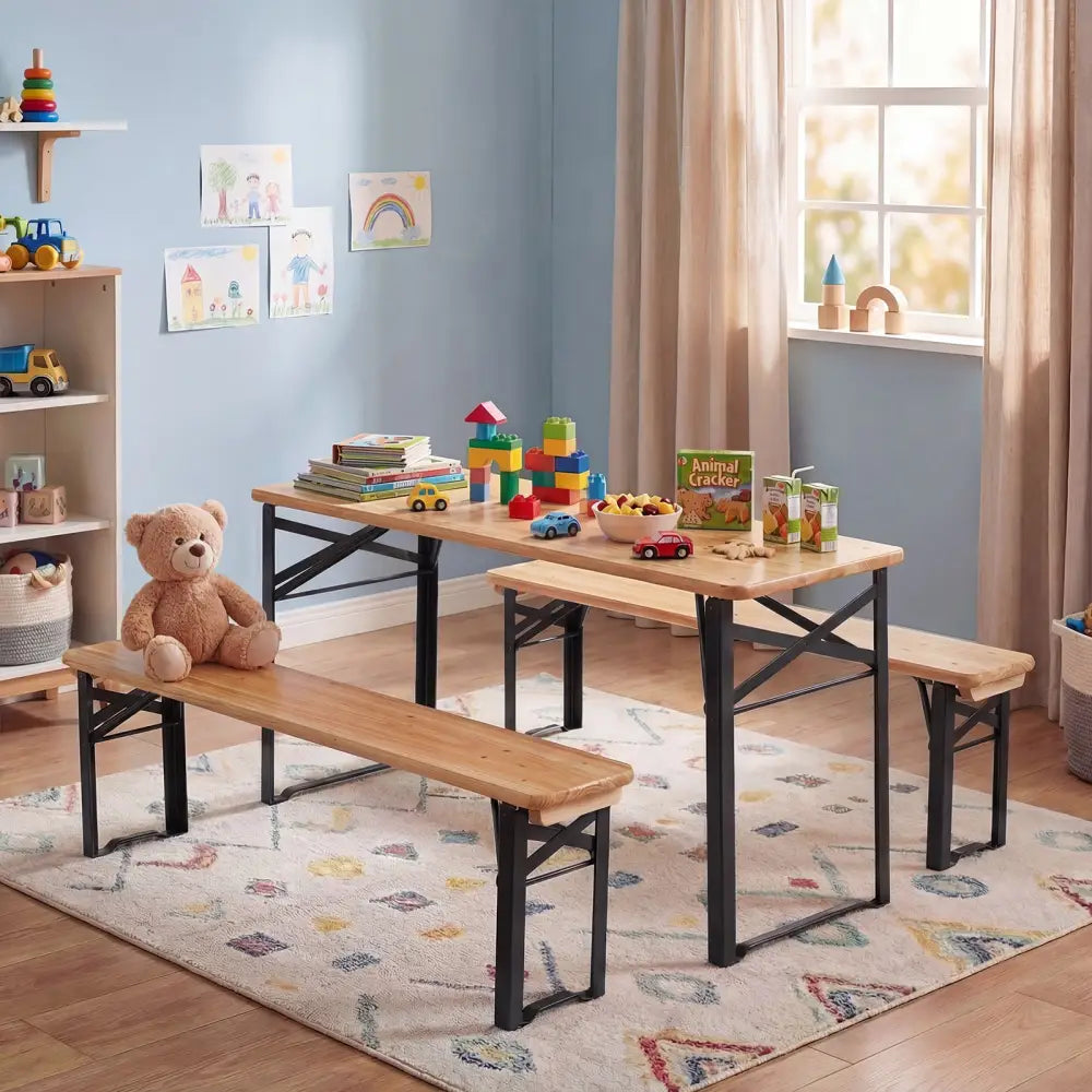 43.5 Inch Folding Kids Picnic Table & Bench Set No Assembly Wooden Toddler Table-Black - Black - Kids Table & Chair Sets