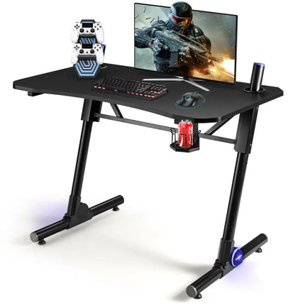 43.5 Inch Height Adjustable Gaming Desk with Blue LED Lights Costway