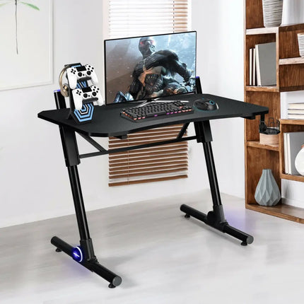 43.5 Inch Height Adjustable Gaming Desk with Blue LED Lights Costway