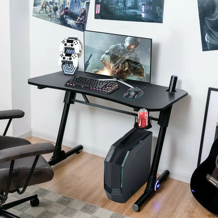 43.5 Inch Height Adjustable Gaming Desk with Blue LED Lights Costway