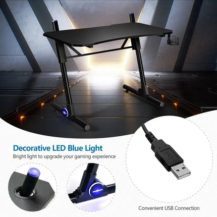 43.5 Inch Height Adjustable Gaming Desk with Blue LED Lights Costway