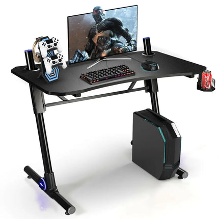 43.5 Inch Height Adjustable Gaming Desk with Blue LED Lights Costway