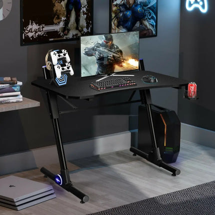 43.5 Inch Height Adjustable Gaming Desk with Blue LED Lights Costway
