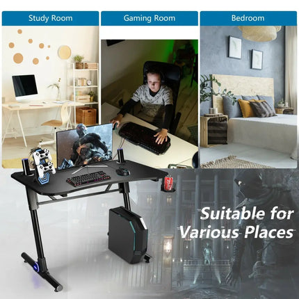 43.5 Inch Height Adjustable Gaming Desk with Blue LED Lights Costway