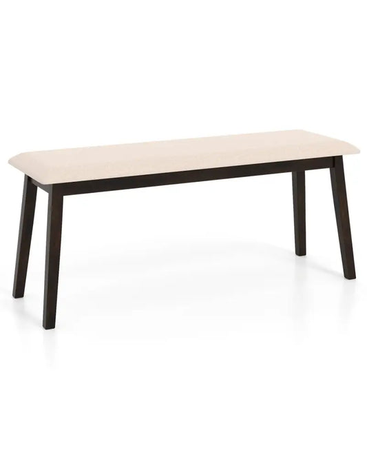 43.5 Inch Upholstered Entryway Bench with Rubber Wood Frame-Beige - Beige - Shoe Racks & Storage Benches