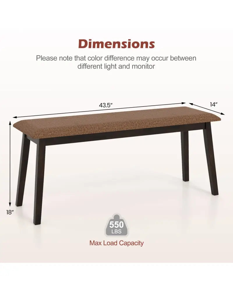 43.5 Inch Upholstered Entryway Bench with Rubber Wood Frame-Brown - Brown - Shoe Racks & Storage Benches