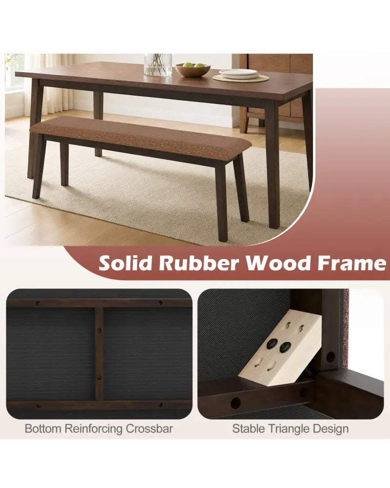 43.5 Inch Upholstered Entryway Bench with Rubber Wood Frame-Brown - Brown - Shoe Racks & Storage Benches