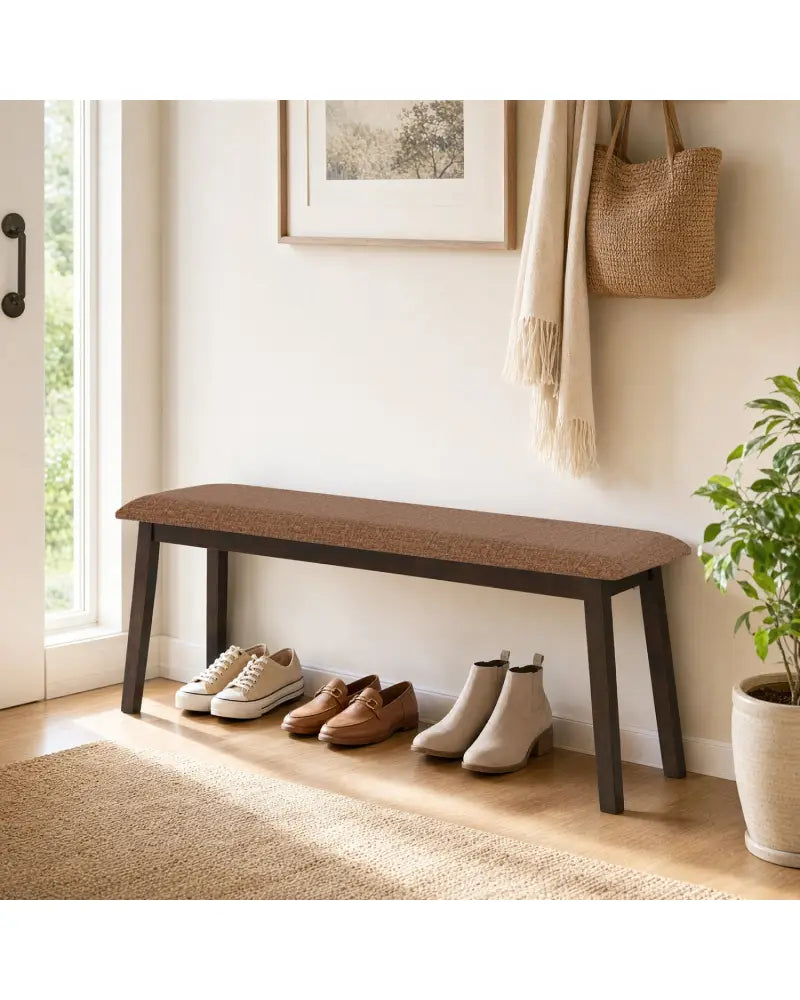 43.5 Inch Upholstered Entryway Bench with Rubber Wood Frame-Brown - Brown - Shoe Racks & Storage Benches