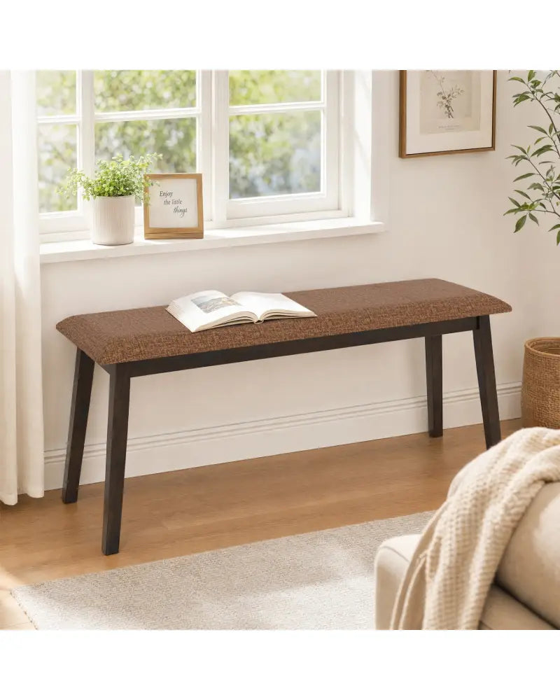 43.5 Inch Upholstered Entryway Bench with Rubber Wood Frame-Brown - Brown - Shoe Racks & Storage Benches